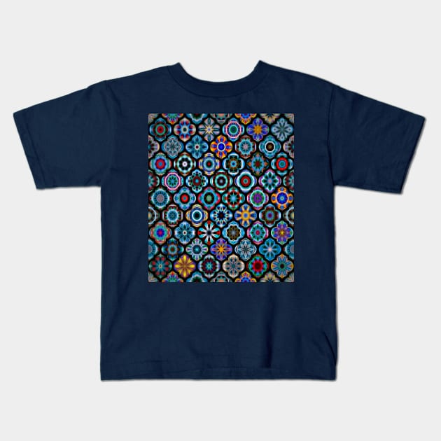 Moroccan tile glowing pattern Kids T-Shirt by redwitchart